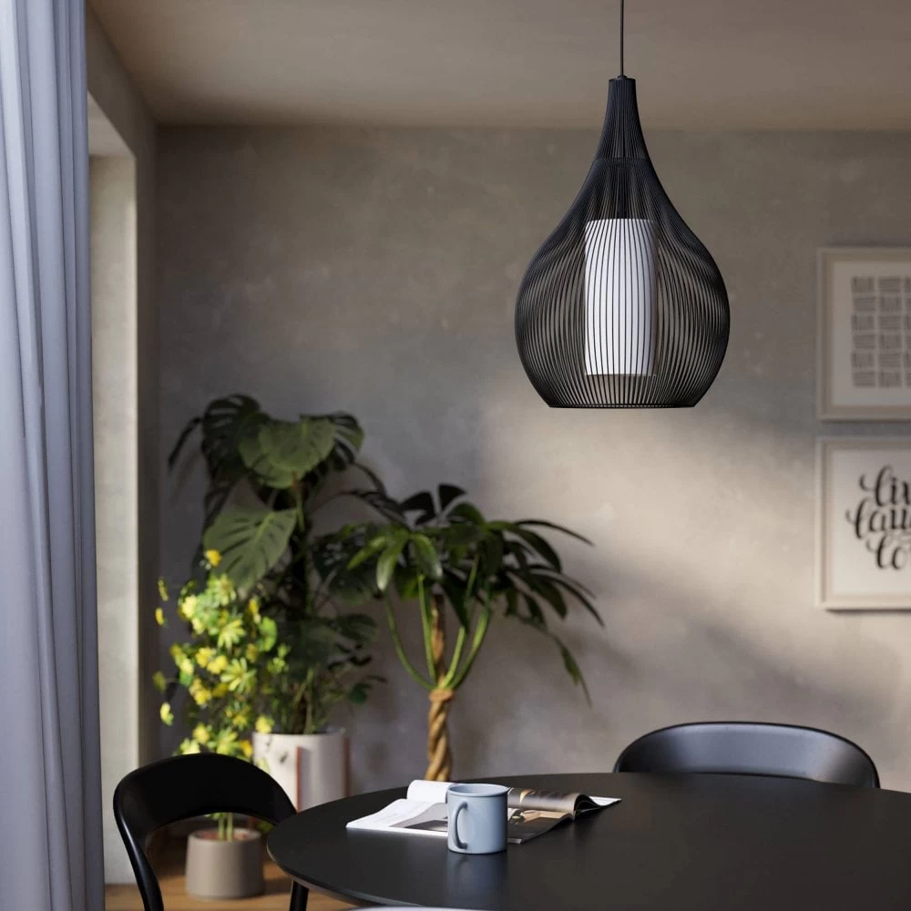 Eglo Razoni 425mm Single Drop Pendant In Black With Inner White Glass Diffuser 7 Eglo Razoni 425mm Single Drop Pendant In Black With Inner White Glass Diffuser - Image 5