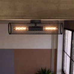 Eglo Redcliffe Wall Or Ceiling Light In Black With Expanded Metal Mesh Cylinder