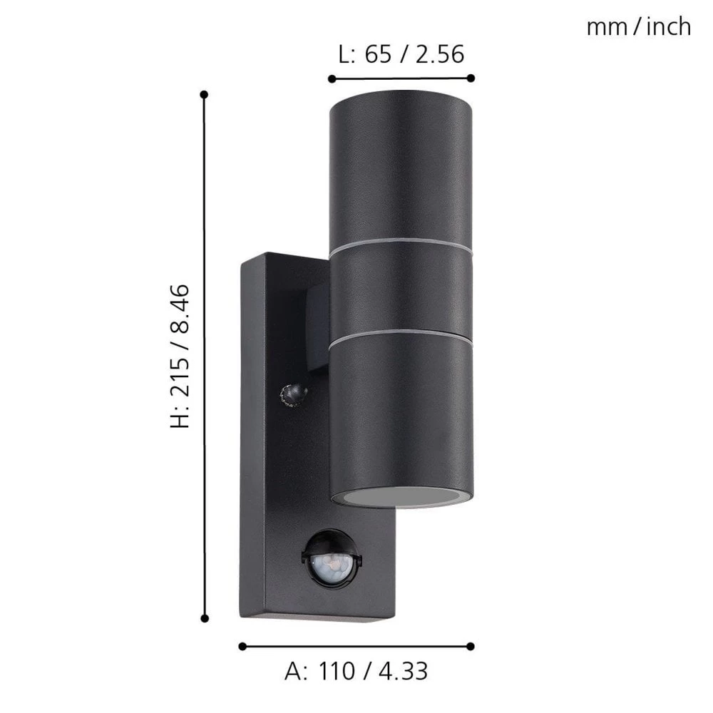 Eglo Riga 5 LED PIR Up And Down Exterior Wall Light In Anthracite 4 Eglo Riga 5 LED PIR Up And Down Exterior Wall Light In Anthracite - Image 2