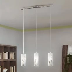 Eglo Rivato Triple White Glass And Chrome Bar Pendant Light