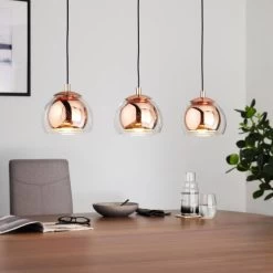 Eglo Rocamar Triple Bar Copper And Glass Pendant