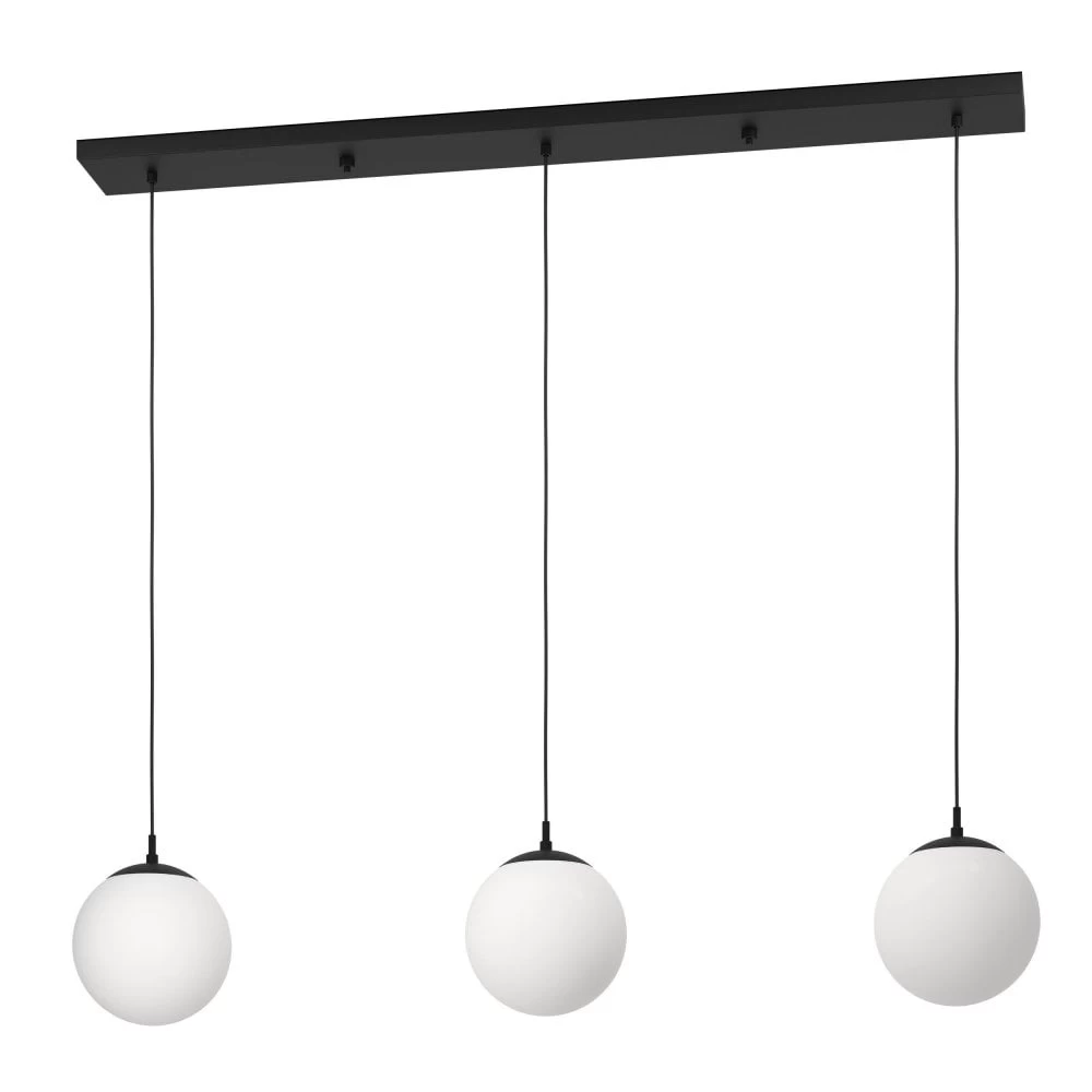 Eglo Rondo 3 Triple Drop Linear Pendant In Black & Matt Opal Glass Shades 4 Eglo Rondo 3 Triple Drop Linear Pendant In Black & Matt Opal Glass Shades - Image 2