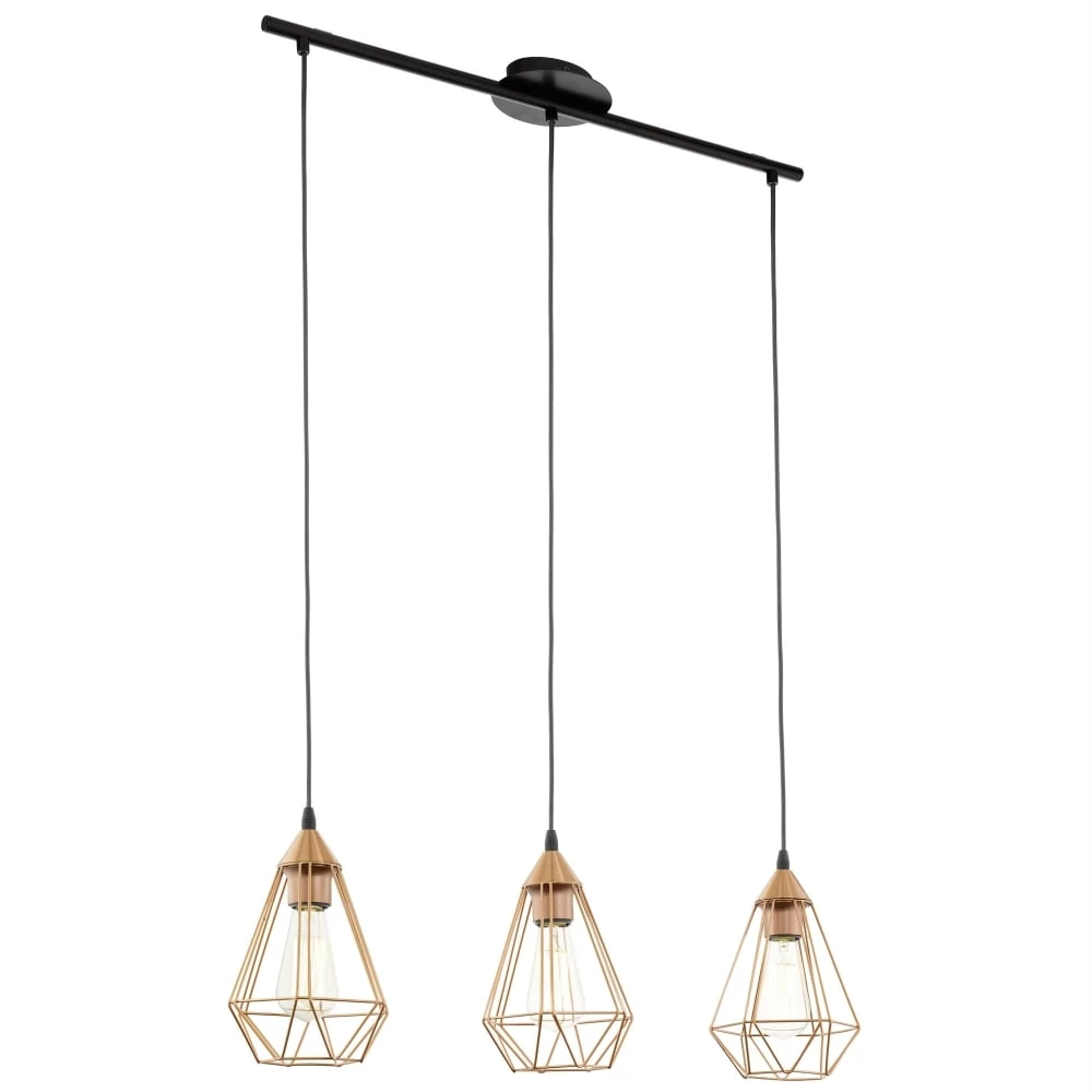 Eglo Tarbes Copper Coloured Triple Drop Bar Pendant Light 3 Eglo Tarbes Copper Coloured Triple Drop Bar Pendant Light