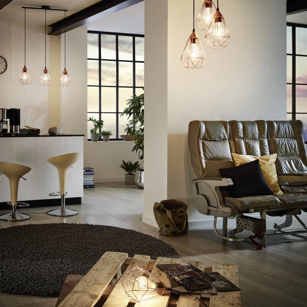 Eglo Tarbes Copper Coloured Triple Drop Cluster Pendant Light 5 Eglo Tarbes Copper Coloured Triple Drop Cluster Pendant Light - Image 3