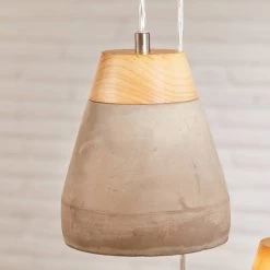 Eglo Tarega Concrete And Wood Single Pendant Light