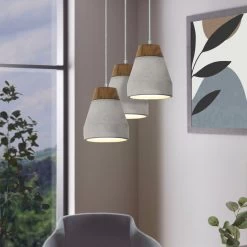 Eglo Tarega Concrete And Wood Single Pendant Light -Eglo eglo tarega concrete and wood single pendant light p5926 92237 image