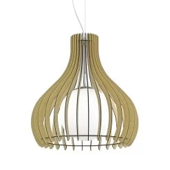 Eglo Tindori 500 Wooden Pendant Light With Glass Diffuser And Maple Finish