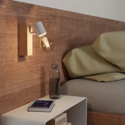 Eglo Townshend 3 One Arm Spot Light In White And Pinewood