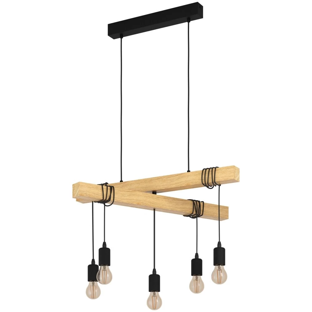 Eglo Townshend Five Lamp Wooden Twin Bar Pendant With Black Detailing 4 Eglo Townshend Five Lamp Wooden Twin Bar Pendant With Black Detailing - Image 2