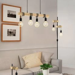 Eglo Townshend Four Lamp Wooden Bar Pendant With Black Detailing -Eglo eglo townshend four lamp wooden bar pendant with black detailing p15234 47057 image