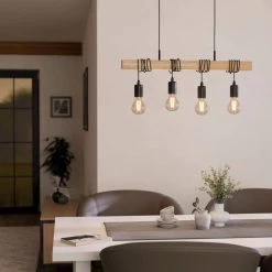 Eglo Townshend Four Lamp Wooden Bar Pendant With Black Detailing -Eglo eglo townshend four lamp wooden bar pendant with black detailing p15234 88208 image