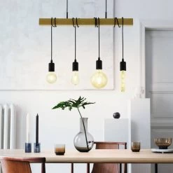 Eglo Townshend Four Lamp Wooden Bar Pendant With Black Detailing -Eglo eglo townshend four lamp wooden bar pendant with black detailing p15234 88209 image