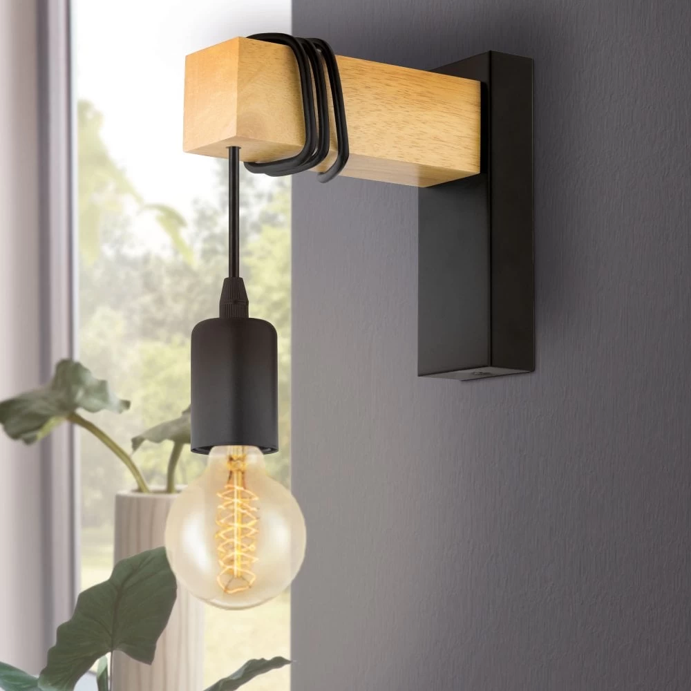 Eglo Townshend Single Wall Light In Black And Natural Oak 3 Eglo Townshend Single Wall Light In Black And Natural Oak