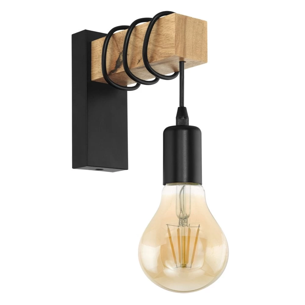 Eglo Townshend Single Wall Light In Black And Natural Oak 4 Eglo Townshend Single Wall Light In Black And Natural Oak - Image 2