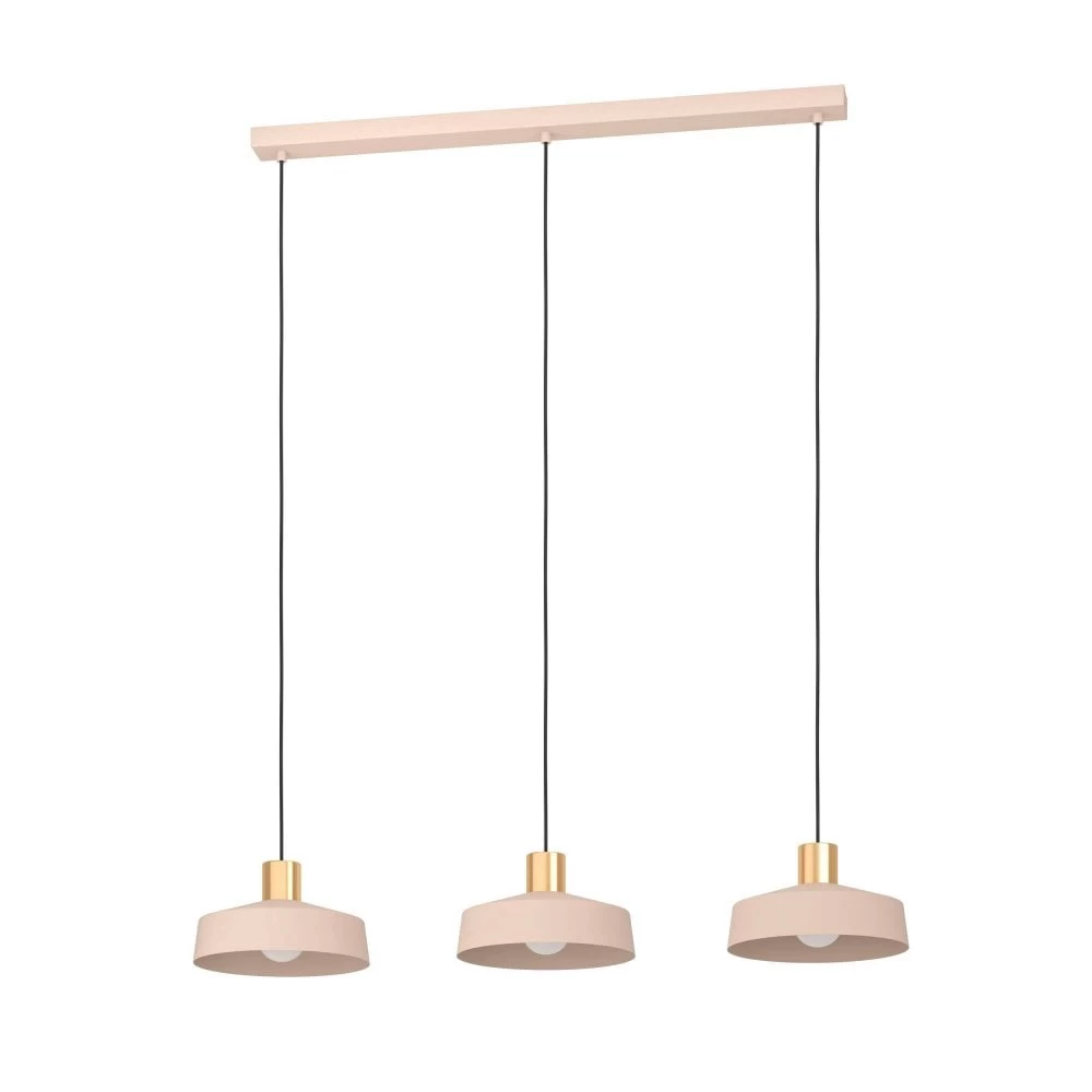 Eglo Valdiola Triple Drop Linear Pendant In A Sand Coloured Finish With Brushed Brass Detail 4 Eglo Valdiola Triple Drop Linear Pendant In A Sand Coloured Finish With Brushed Brass Detail - Image 2