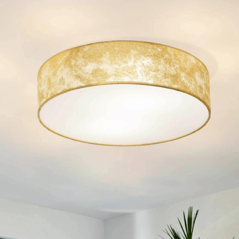 Eglo Viserbella Champagne Gold Fabric Flush Ceiling Light 3 Eglo Viserbella Champagne Gold Fabric Flush Ceiling Light