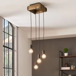 Eglo Wootton Four Drop Pendant In A Vintage-Style Square Wooden Crate