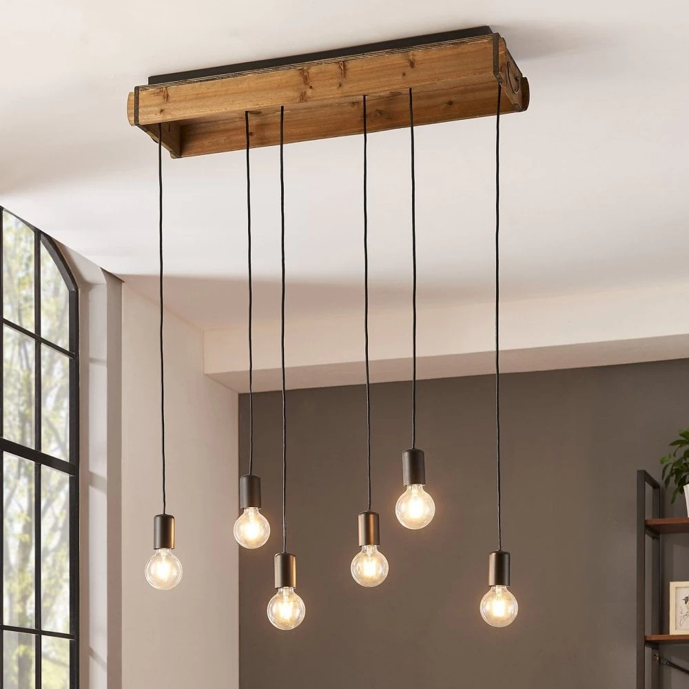Eglo Wootton Six Drop Linear Pendant In A Vintage-Style Rectangular Wooden Crate 3 Eglo Wootton Six Drop Linear Pendant In A Vintage-Style Rectangular Wooden Crate