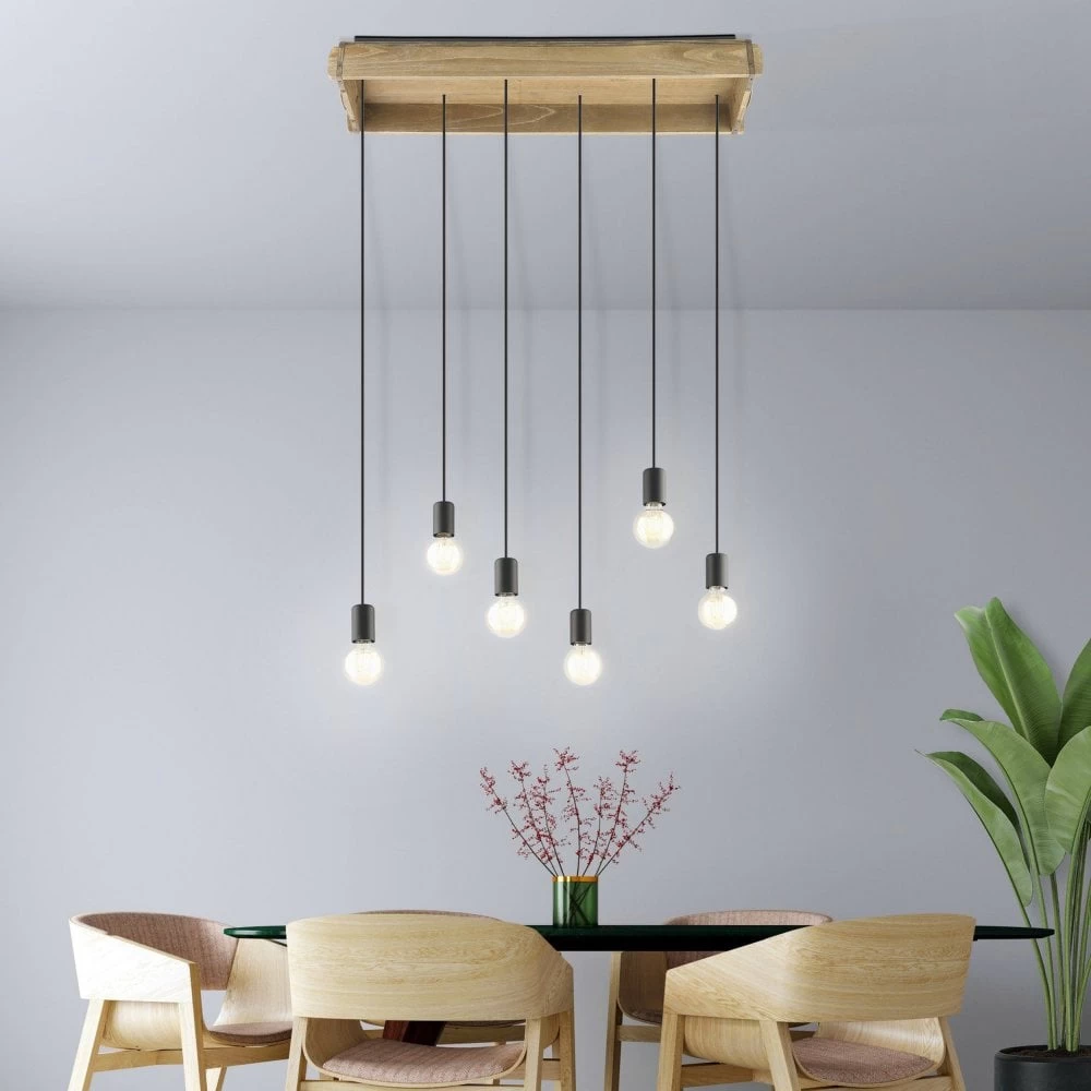 Eglo Wootton Six Drop Linear Pendant In A Vintage-Style Rectangular Wooden Crate 6 Eglo Wootton Six Drop Linear Pendant In A Vintage-Style Rectangular Wooden Crate - Image 4