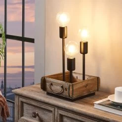 Eglo Wootton Table Lamp In A Vintage-Style Square Wooden Crate